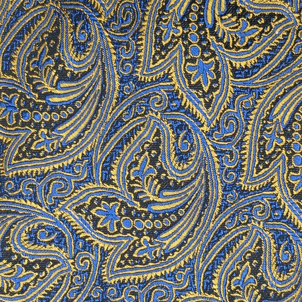 Fabio Fazio Blue and Gold Filigree Necktie 100% Silk